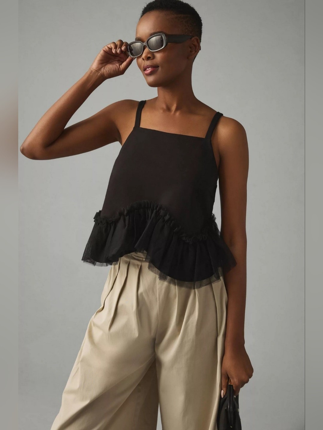 Anthropologie Sunday In Brooklyn Tulle-Hem Ponte Tank-Black
